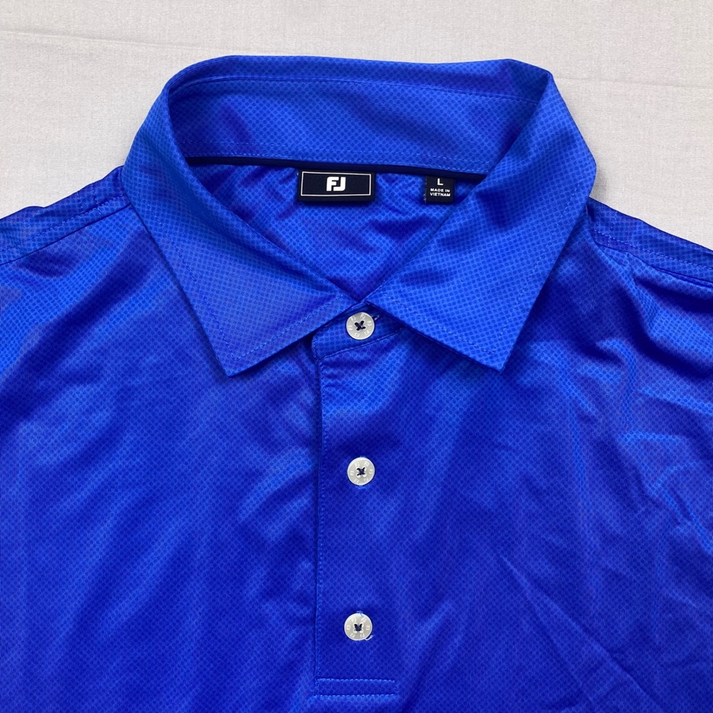 FootJoy Mens Large Royal Blue Micro Dot Performance Golf Polo Shirt Short Sleeve